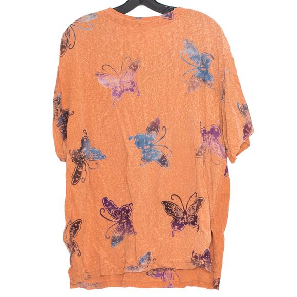 Peaceful People Womens Top Butterfly Y2K Short Sleeve Orange Size Medium EC - Picture 2 of 4